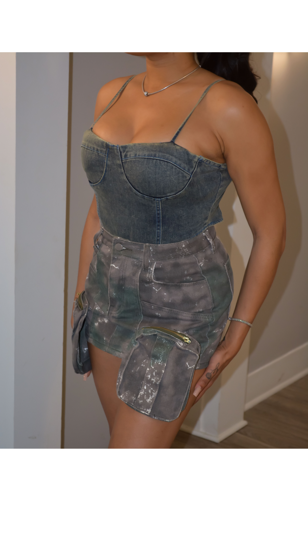 Denim bustier bodysuit