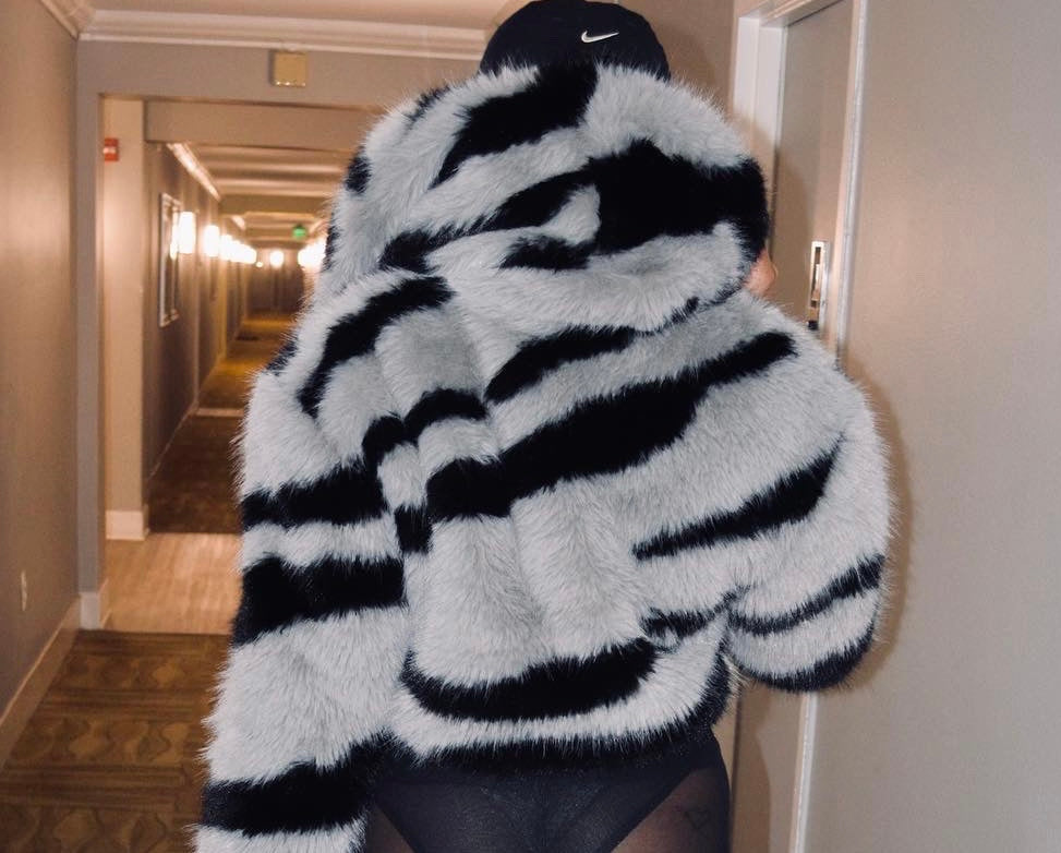 Zebra plush faux fur jacket